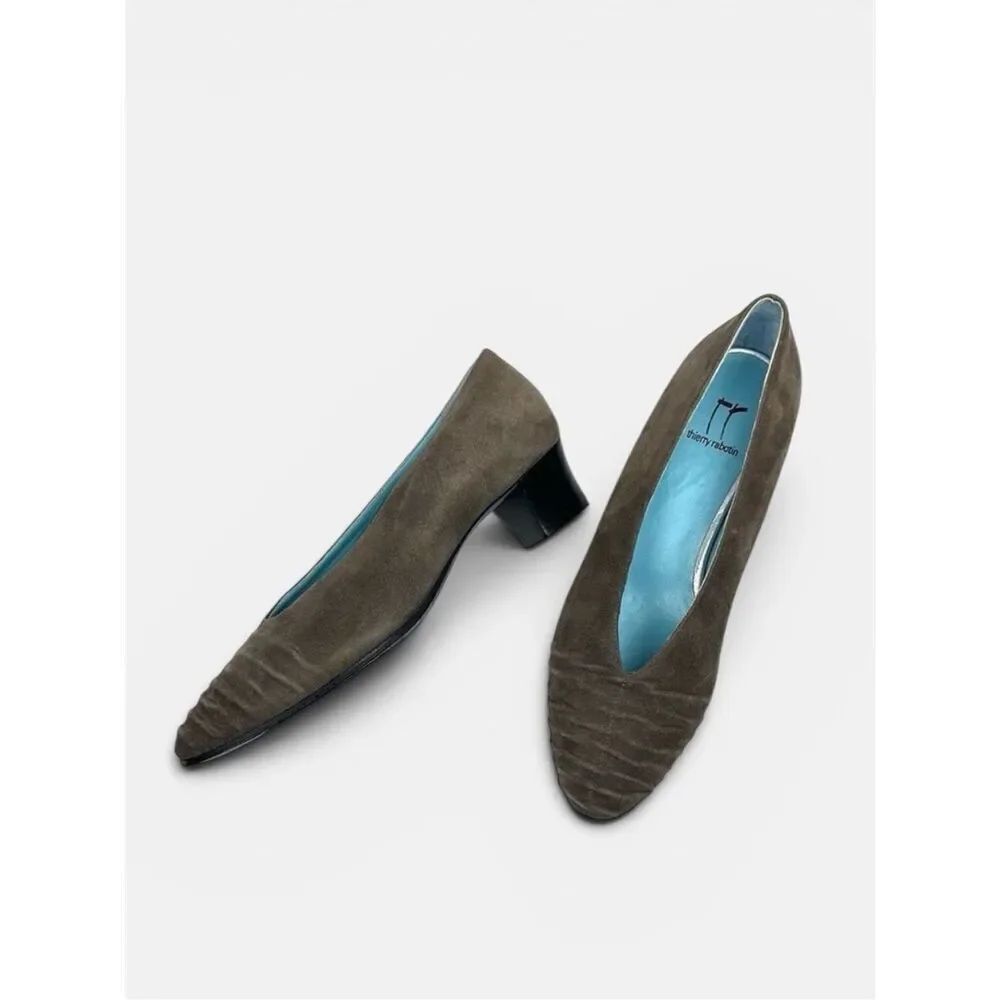 THIERRY RABOTIN Taupe Suede Ruched Front Pumps EUR 37 US 6,5